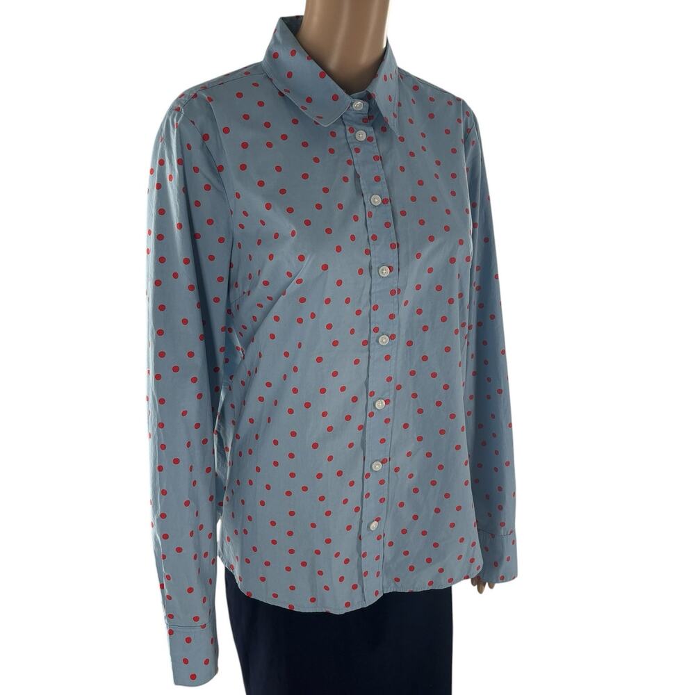 Boden Heron Blue Sienna Red Spaced Dot Cotton Button Down Shirt - Picture 6 of 12